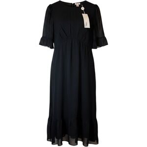 Finery Jennifer Black Chiffon Midi Dress UK 12 US 8 NWT Tiered Ruffle Sleeve